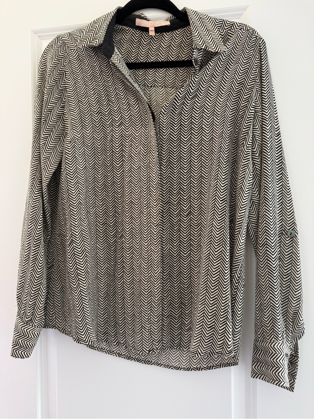 Hutch Black and White Chevron Button-Up Blouse
